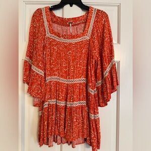Free People Orange Peasant Top with crochet accents